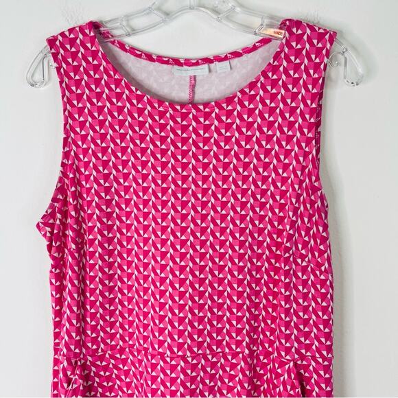 NY & Co pink white geometric stretchy pocket midi summer sundress large - Picture 2 of 8